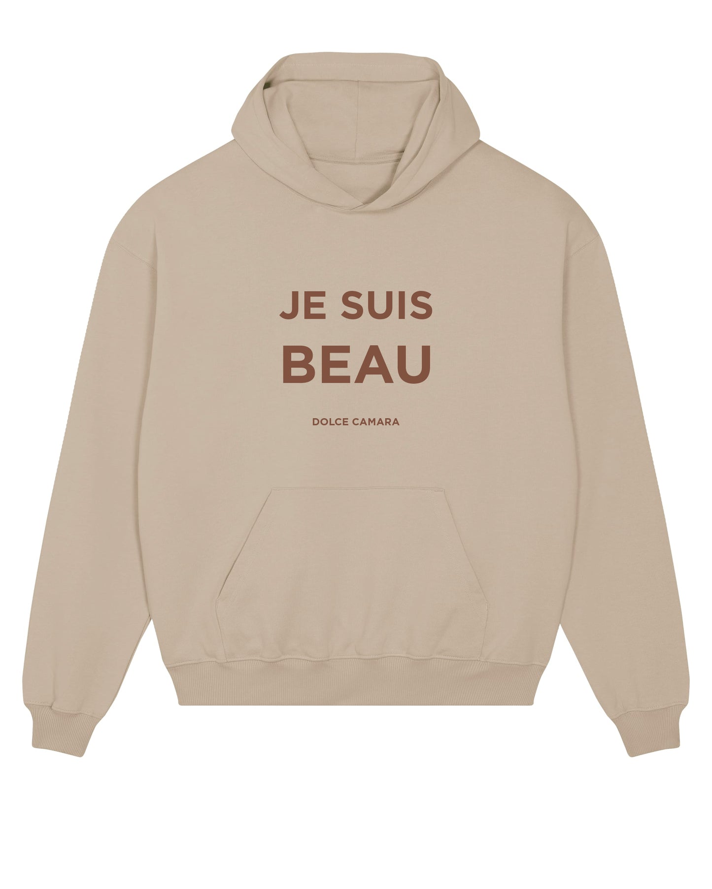 Sweat-shirt "Je suis beau" à capuche beige